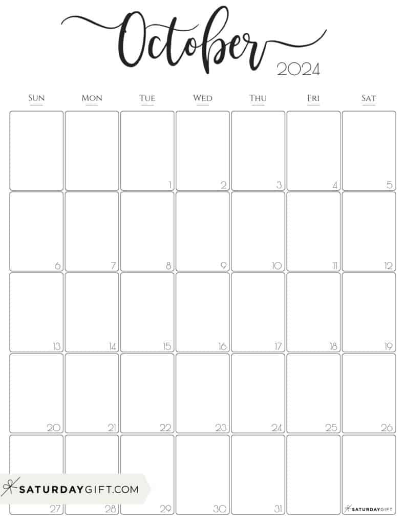 October 2024 Calendar - 20 Cute &amp;amp; Free Printables | Saturdaygift with regard to Printable Calendar August September October 2024