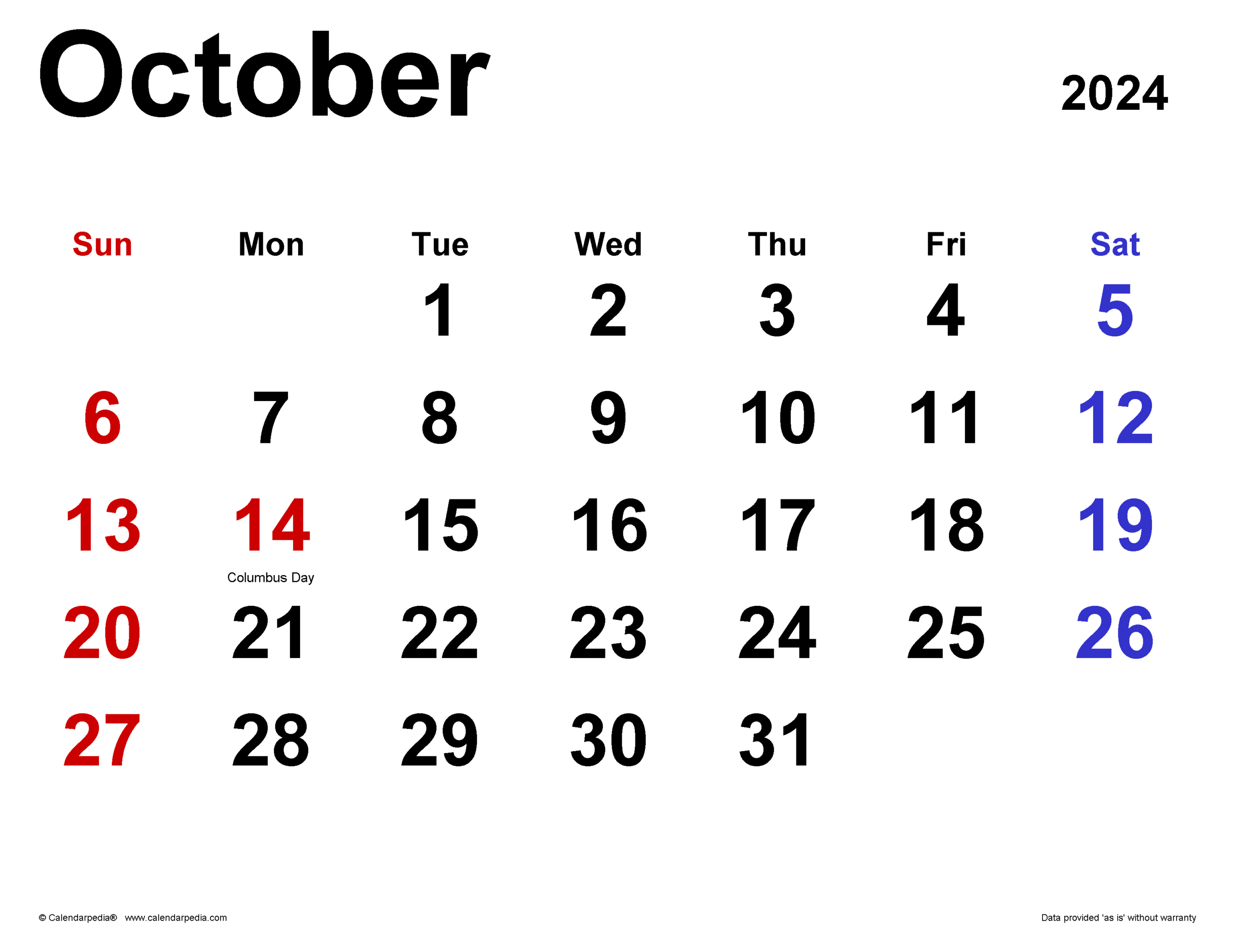 October 2024 Calendar | Templates For Word, Excel And Pdf for August - October 2024 Calendar