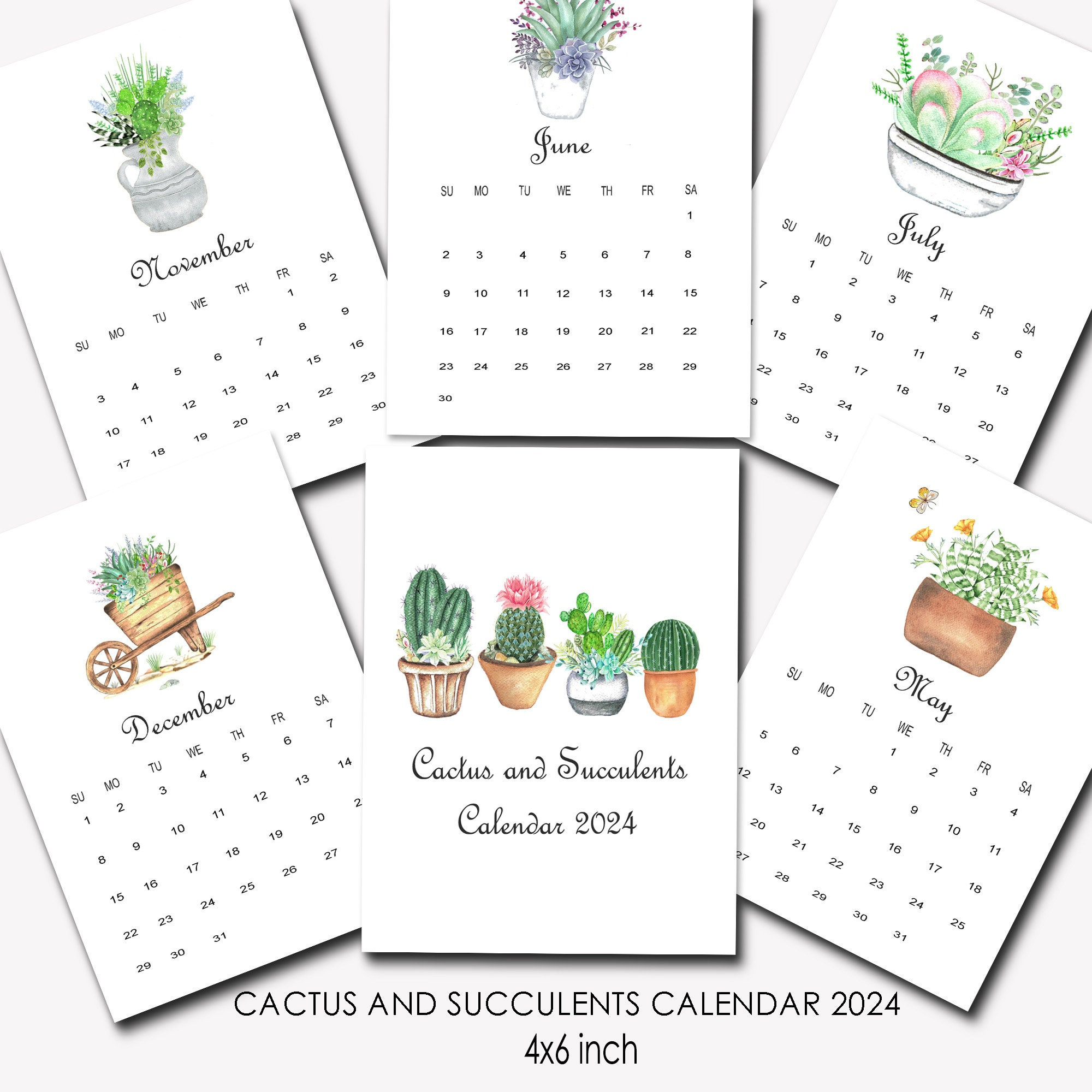 Printable 2024 Calendar, Cactus Calendar, Succulent Calendar within Free Printable Cactus Calendar 2024