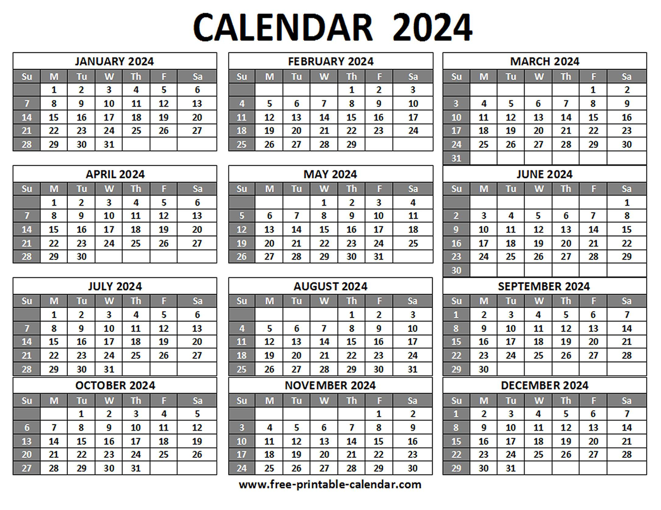 Printable 2024 Calendar - Free-Printable-Calendar intended for Free Printable Calendar 2024 Calendar