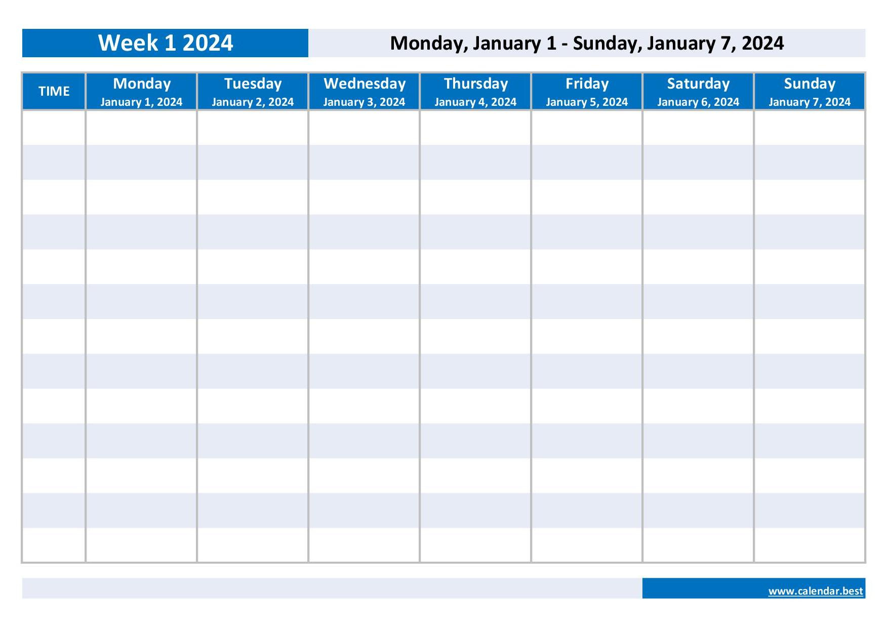 Printable 2024 Weekly Calendar throughout Free Printable Calendar 2024 By Week