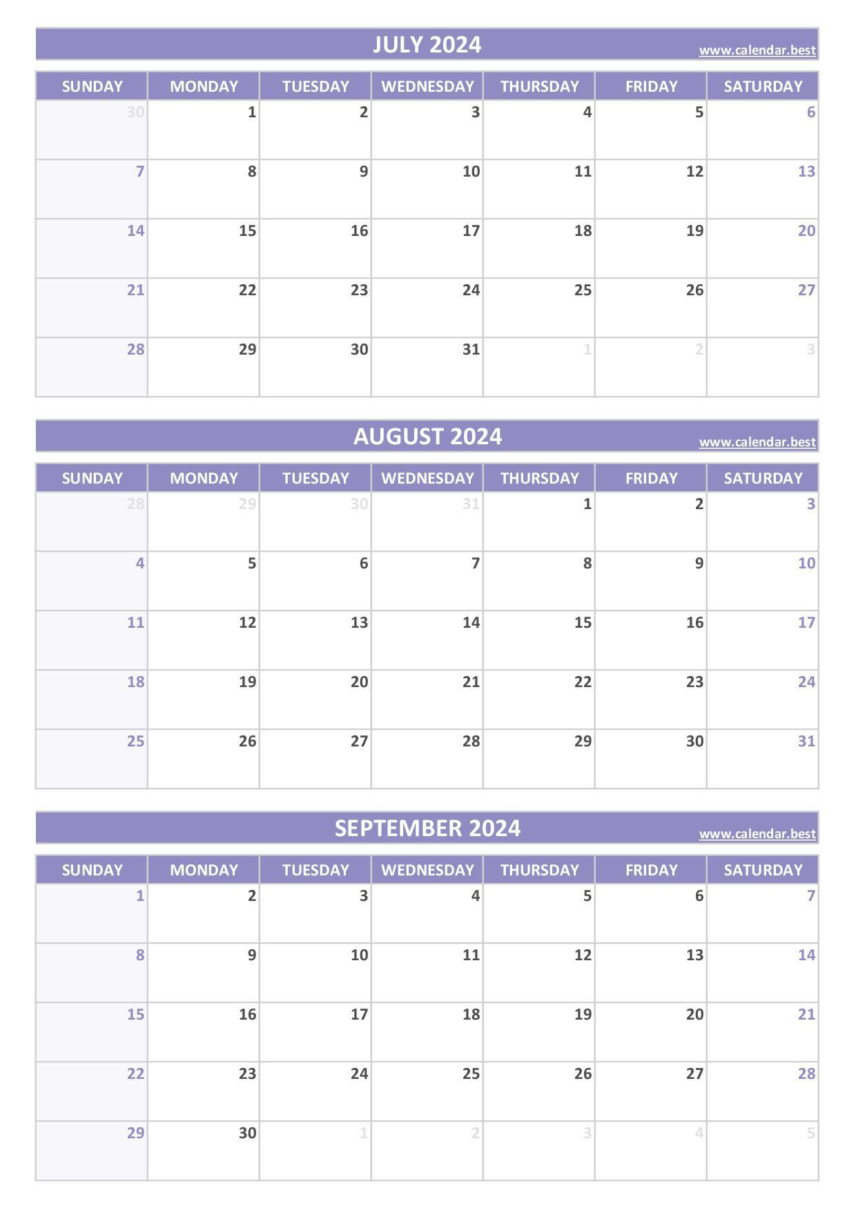 Printable 3Rd Quarter 2024 Calendar in July August September 2024 Calendar Printable