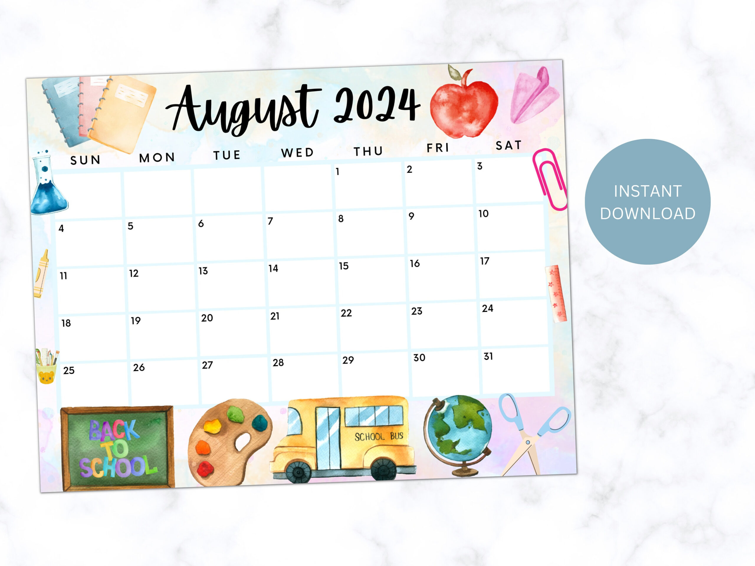 Printable August 2024 Calendar, Editable Calendar 2024, Cute Back throughout August Themed Calendar 2024