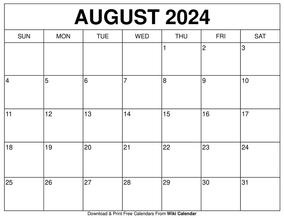 Printable August 2024 Calendar Templates With Holidays for August 2024 Calendar Printable Free