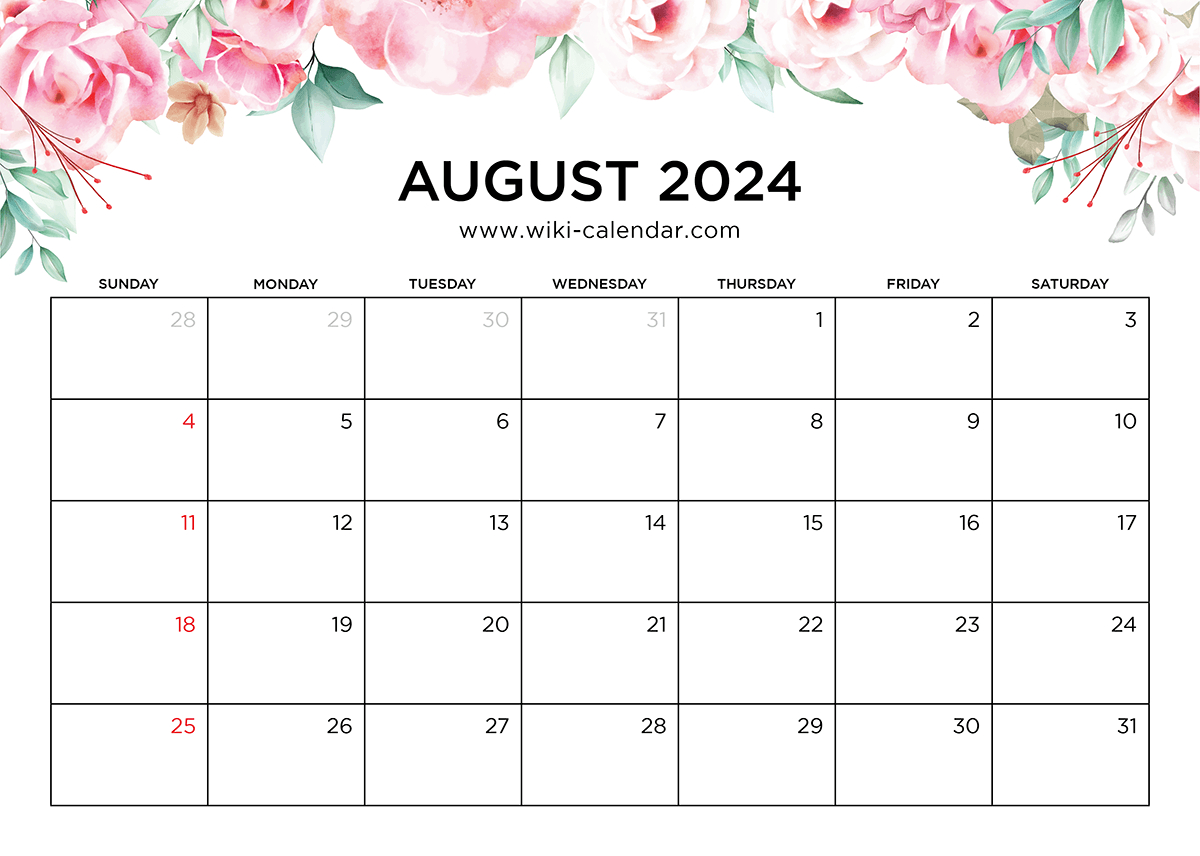 Printable August 2024 Calendar Templates With Holidays for Free Printable Calendar August 2024 Wiki