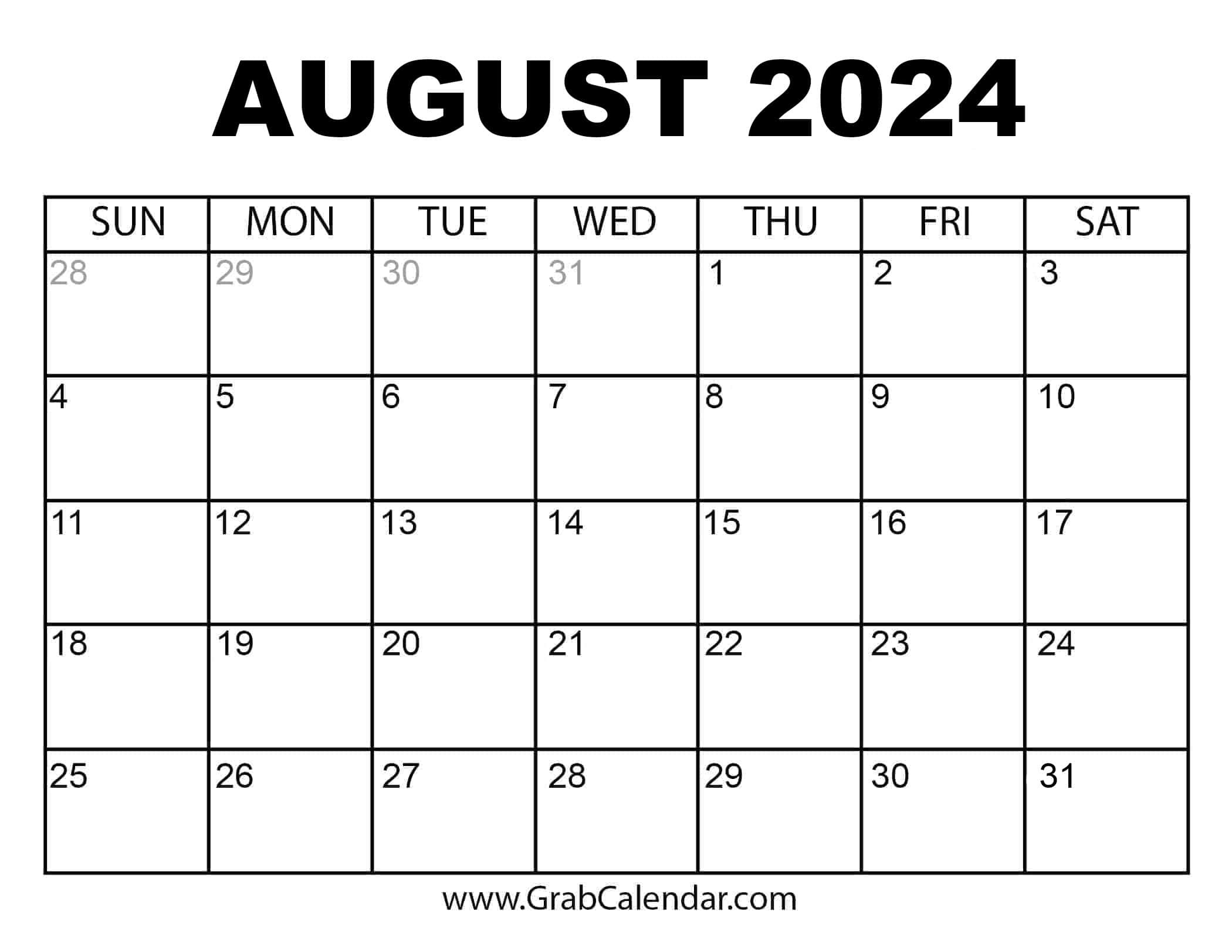 Printable August 2024 Calendar with regard to 2024 August Calender