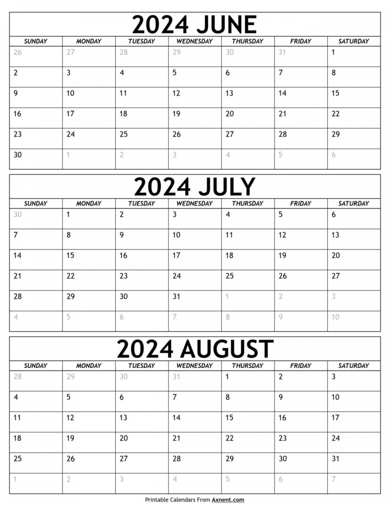 Calendar June July August 2024 Printable | Printable Calendar