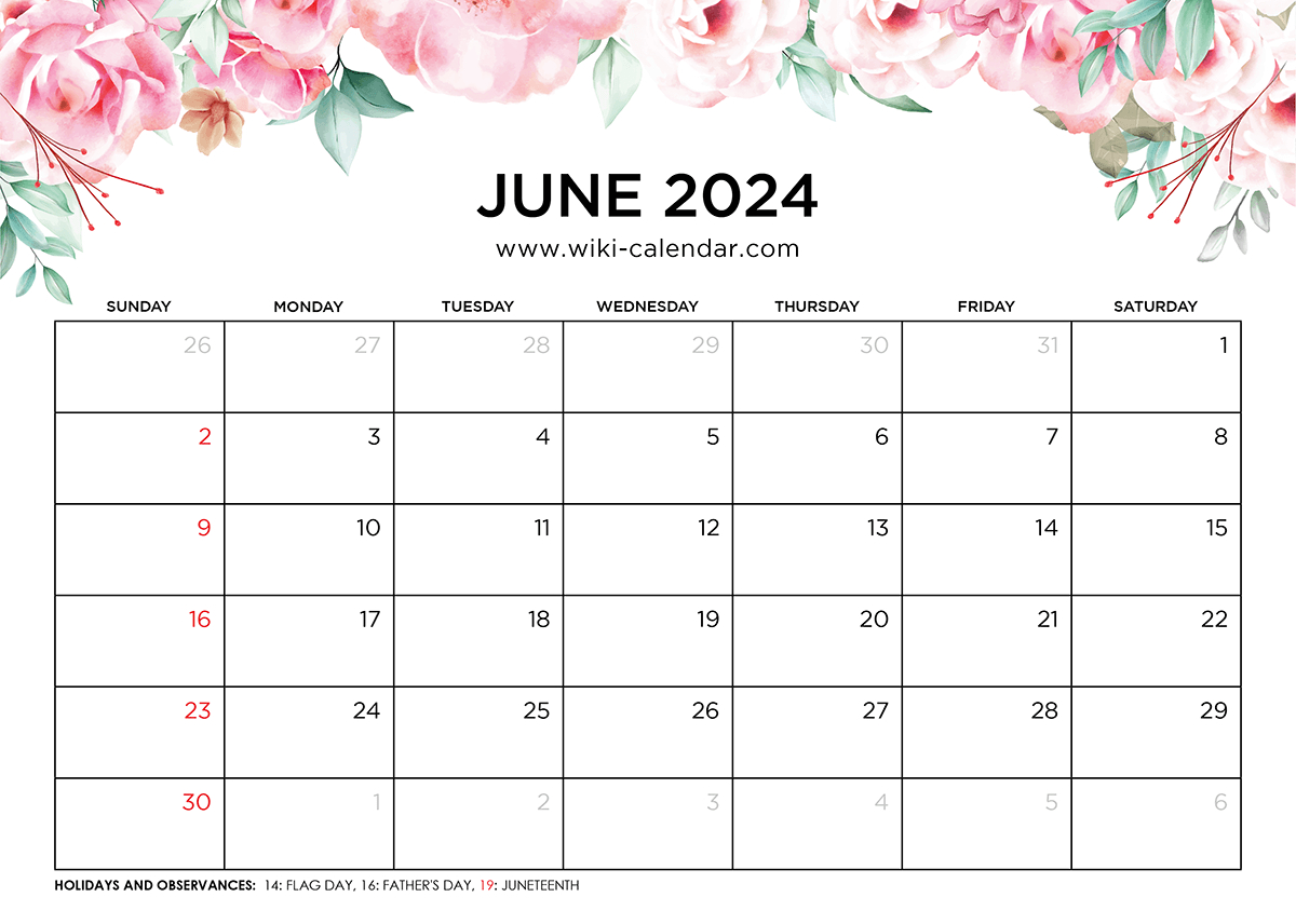 Printable June 2024 Calendar Templates With Holidays pertaining to Free Printable Blank Calendar June 2024 Pdf