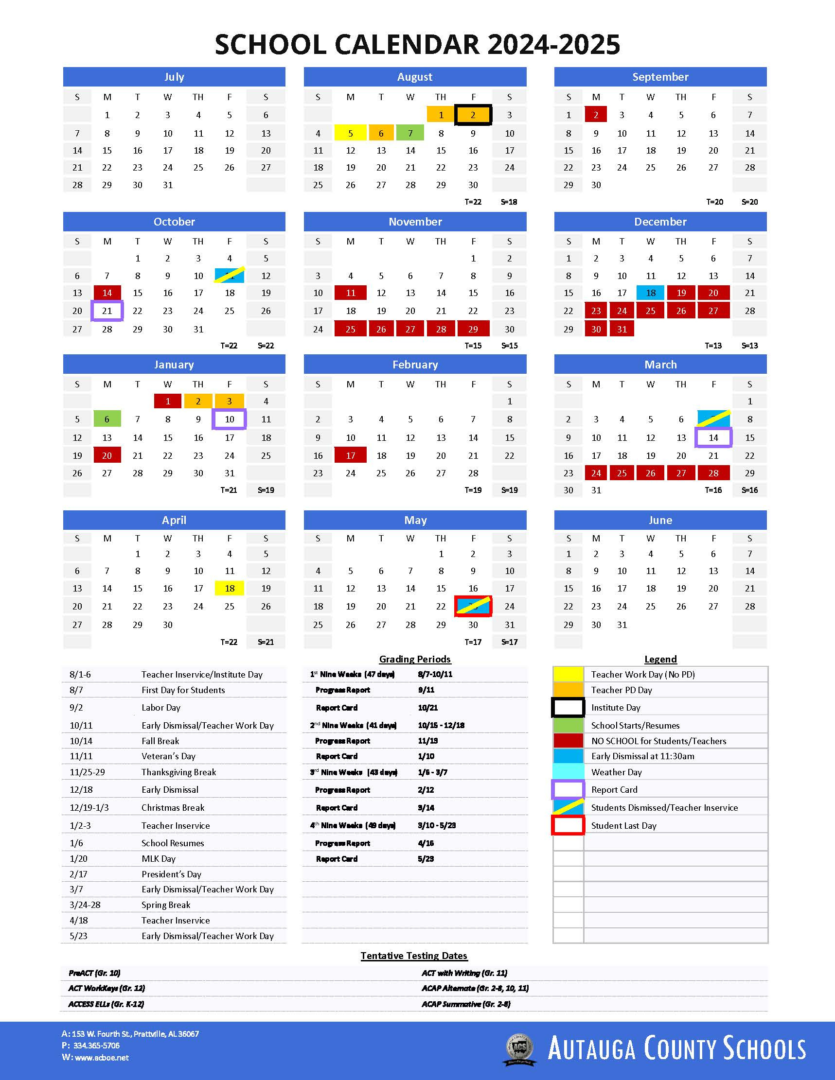 School Calendar - Autauga County Schools for Augusta County School Calendar 2024-2025 Printable