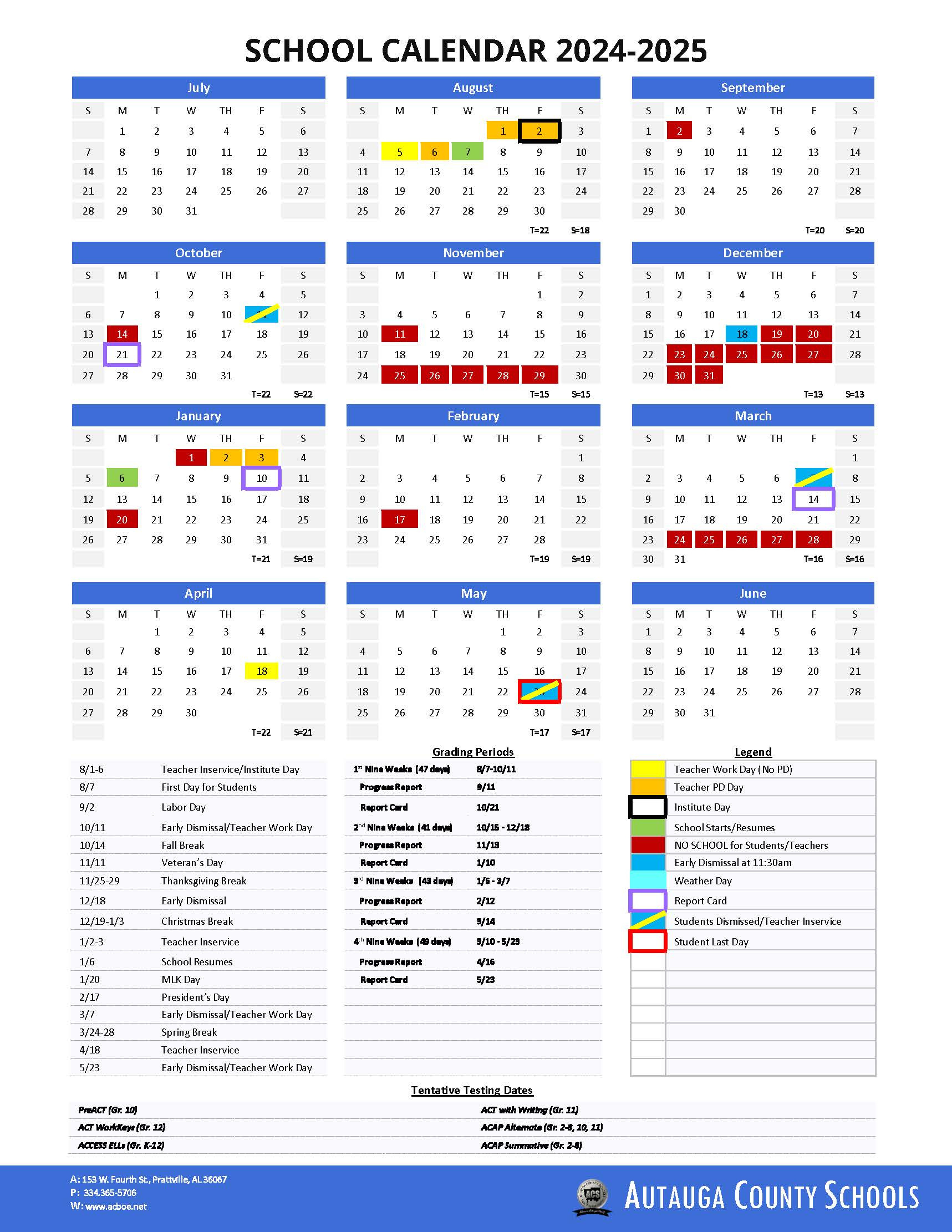 School Calendar - Autauga County Schools in Augusta County School Calendar 2024-24