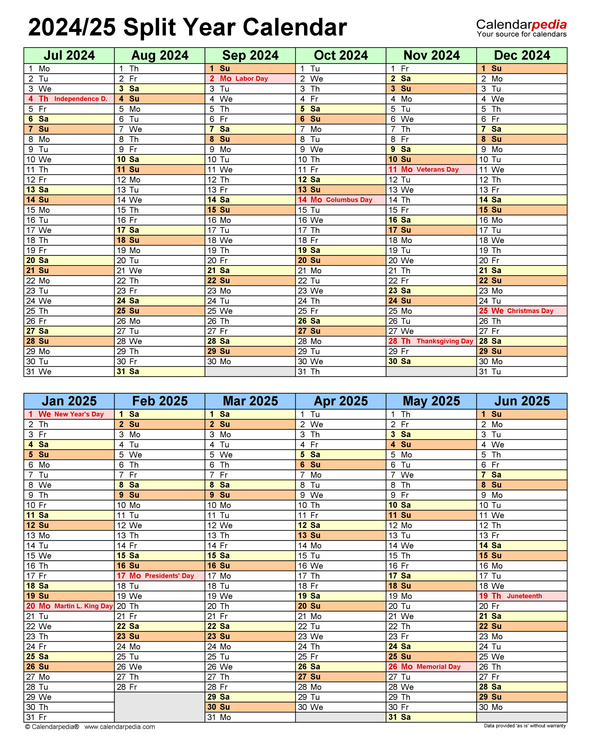 Split Year Calendars 2024/2025 (July To June) - Pdf Templates pertaining to Printable Calendar August 2024-June 2025