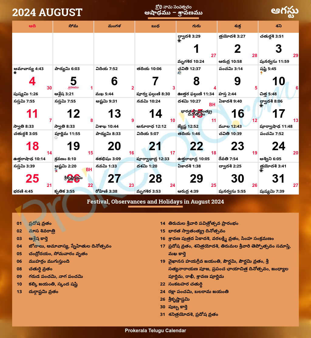 Telugu Calendar 2024, August pertaining to August Telugu Calendar 2024