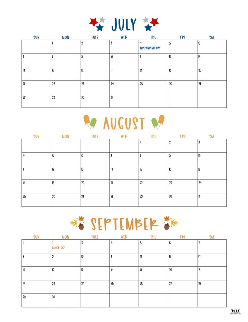 Three Month/Quarterly Calendars - 36 Free Calendars | Printabulls with Printable 3 Month Calendar 2024 June July August