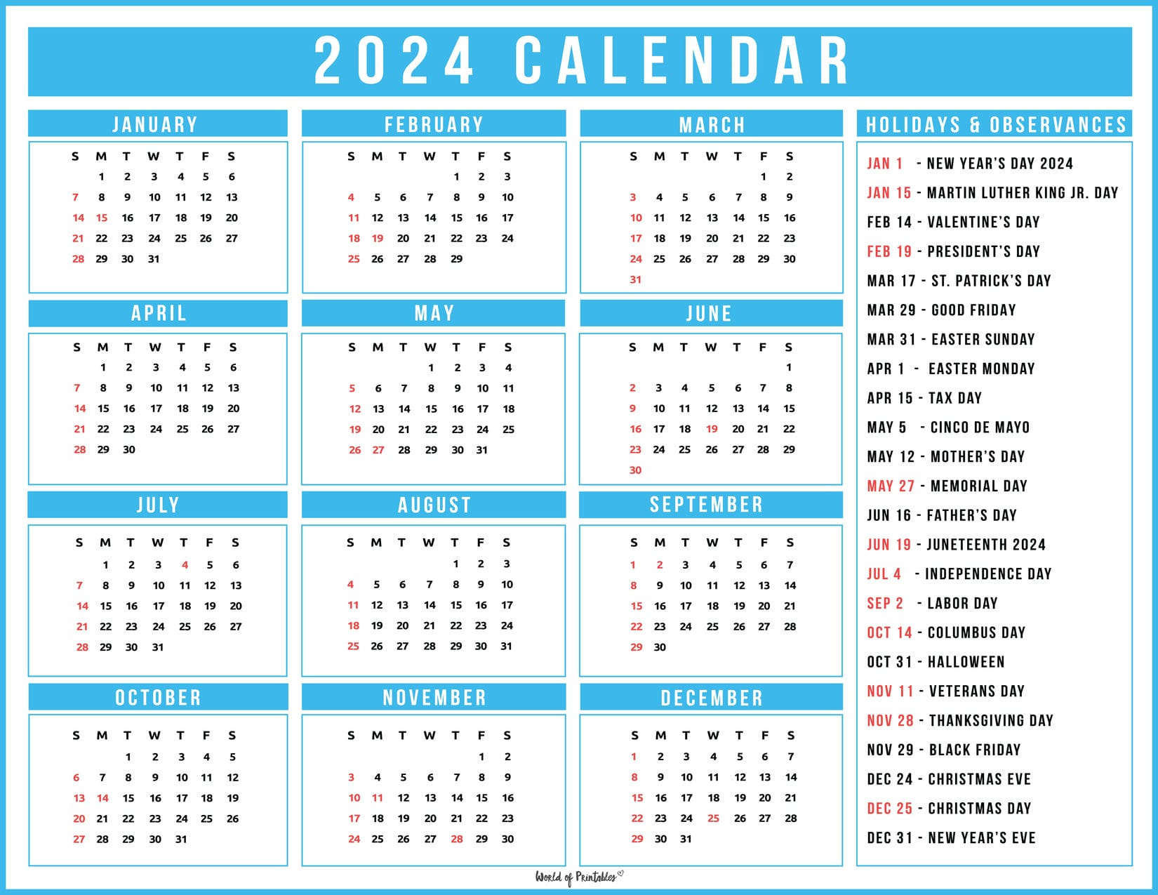 2024 Calendar With Holidays - World Of Printables inside September Saints Calendar 2024