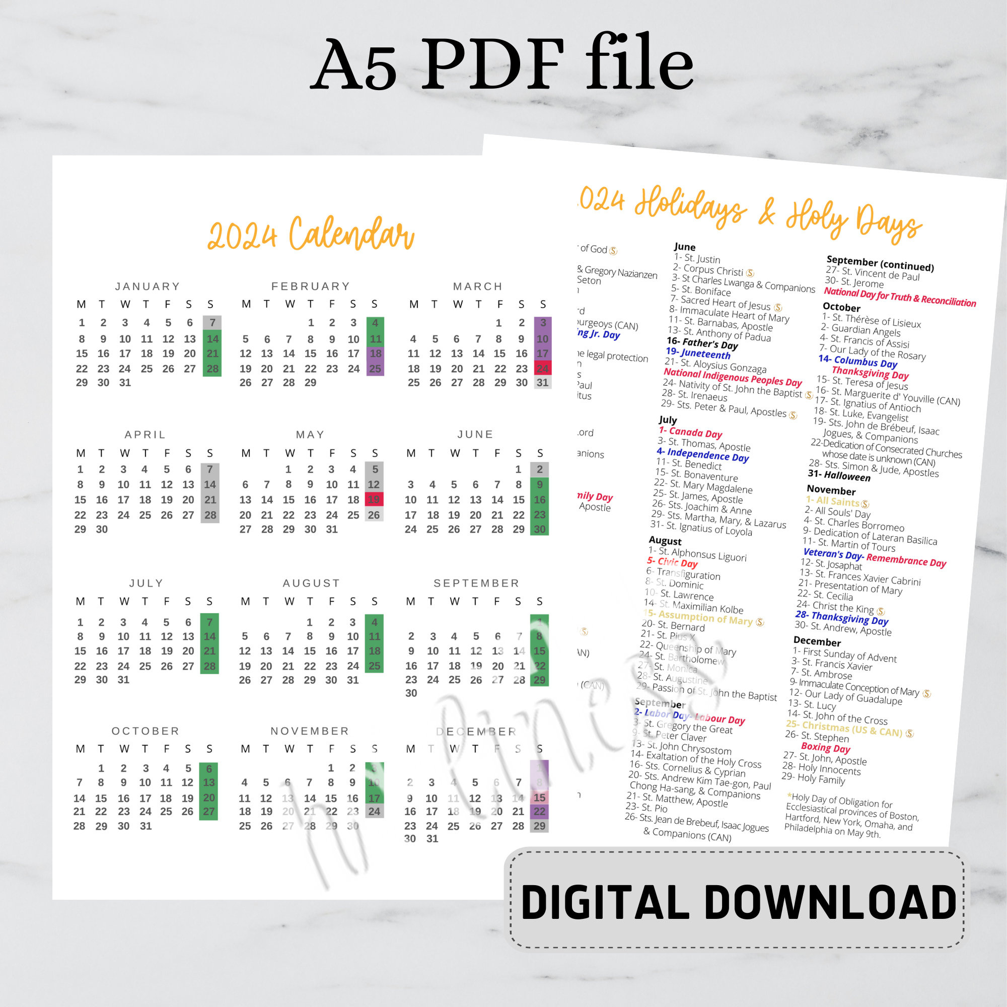 2024 Catholic Calendar Digital Download - Etsy for Catholic Calendar September 2024