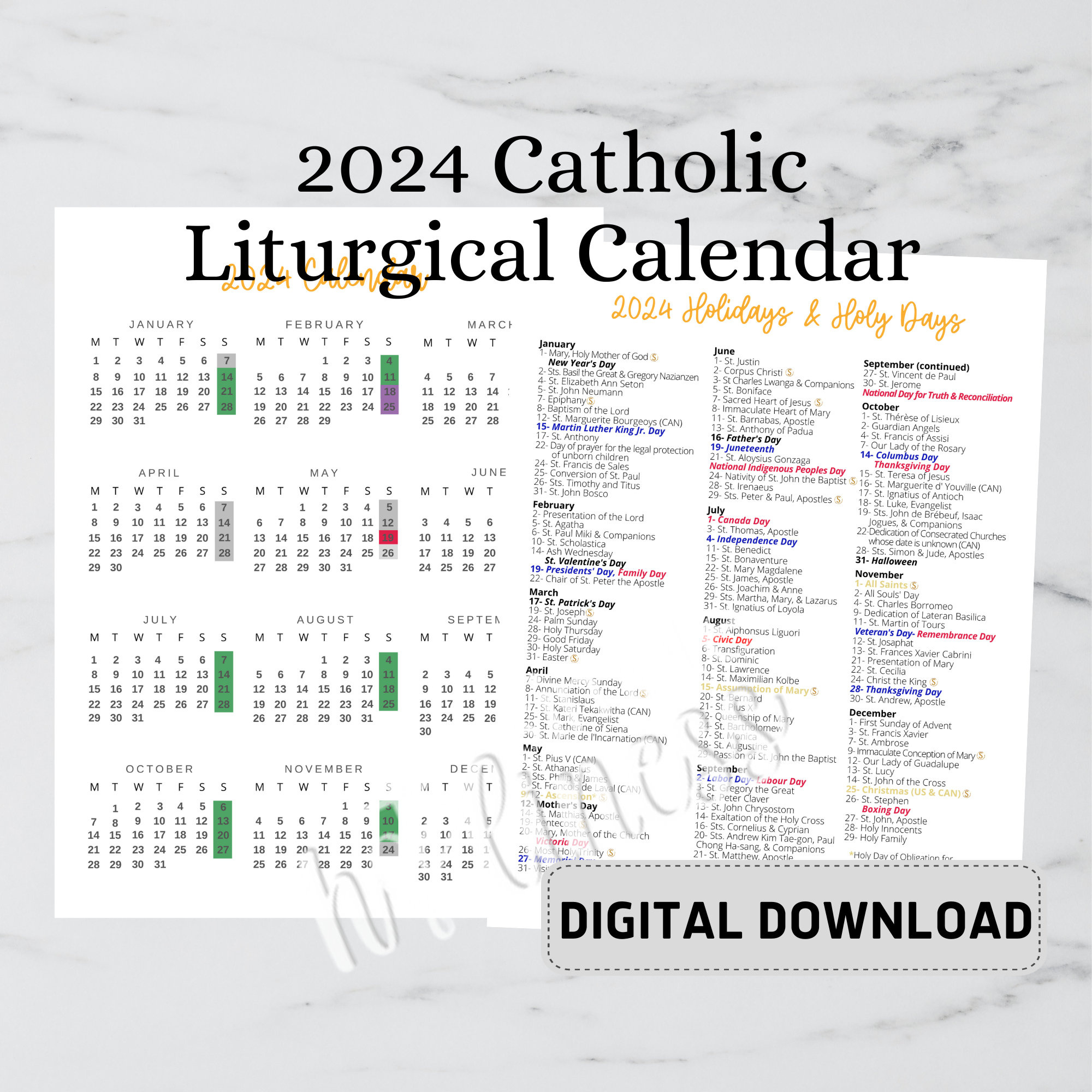 2024 Catholic Calendar Digital Download - Etsy throughout Catholic Calendar September 2024