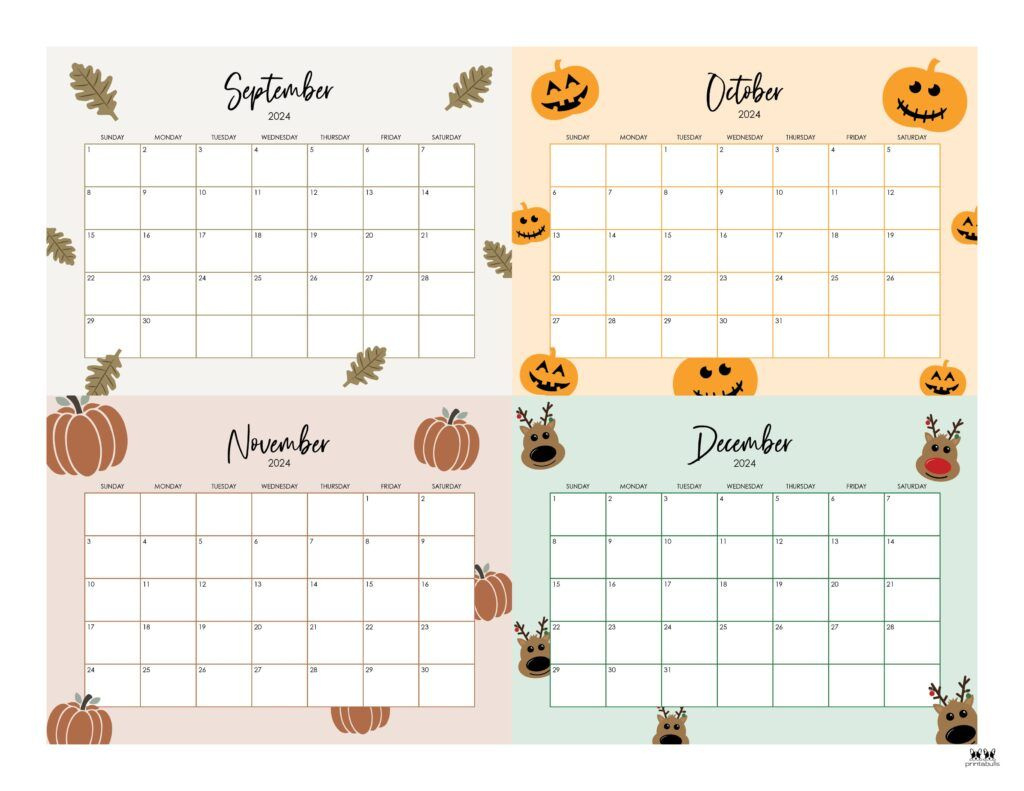 2024 Four Month Calendars - 18 Free Printables | Printabulls for September October November Calendar 2024