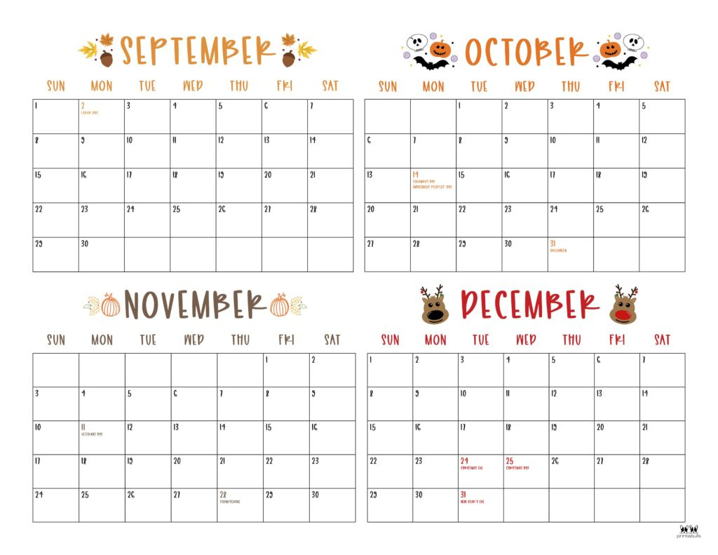 2024 Four Month Calendars - 18 Free Printables | Printabulls throughout September Through December 2024 Calendar