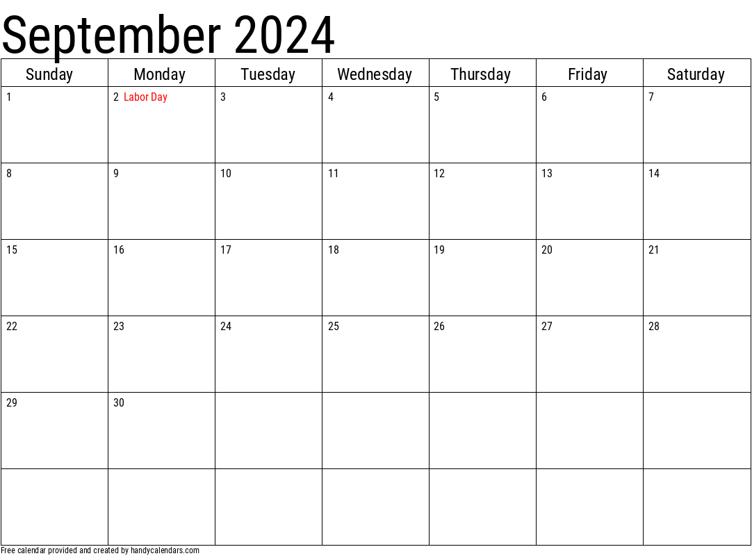 2024 September Calendars - Handy Calendars regarding September 2024 Calendar Labor Day