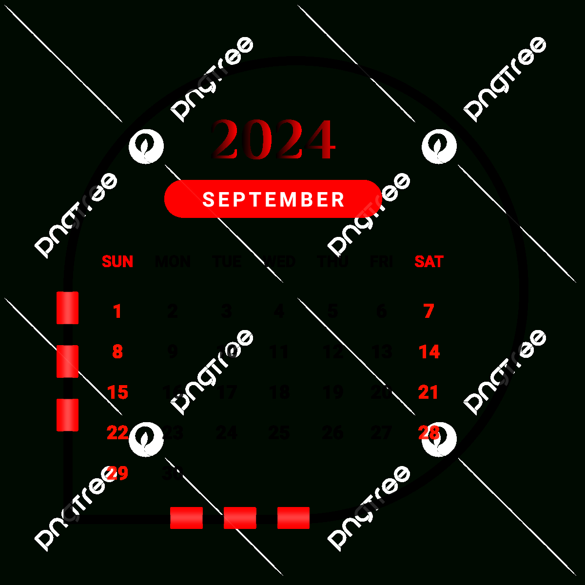 2024 September Month Calendar With Red And Black, Calendar 2024 in September 2024 Calendar Clip Art