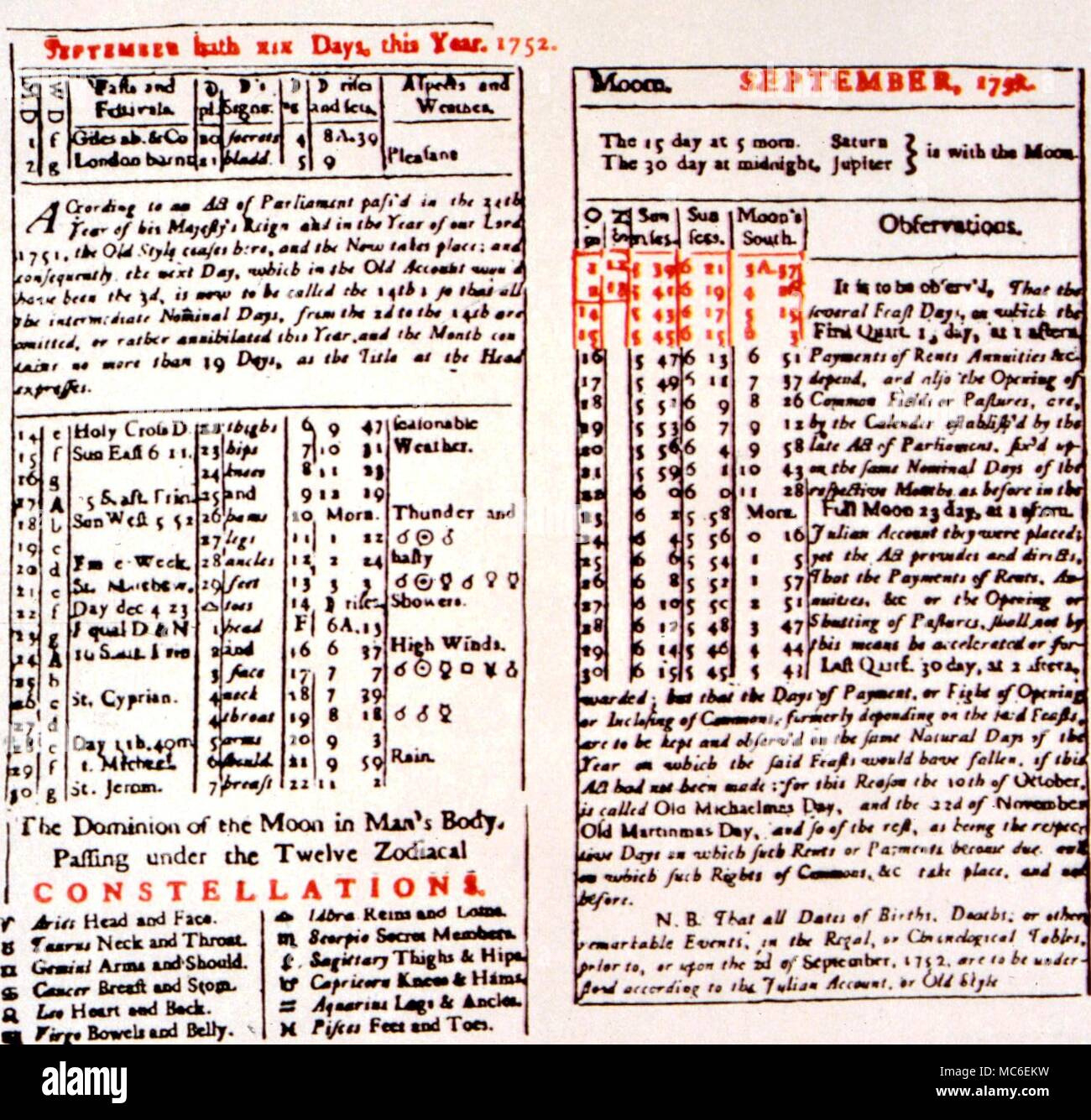 Calendars - The Reform Of 1752. Almanac For 1752, With Details Of regarding 1752 September Month Calendar