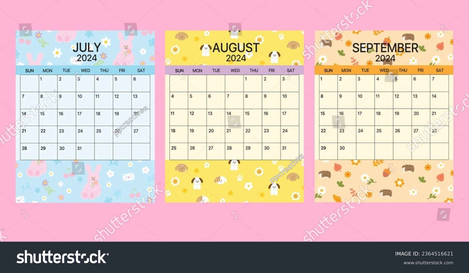 Cute 2024 Juli, August Und September: Stock-Vektorgrafik pertaining to July To September Calendar 2024