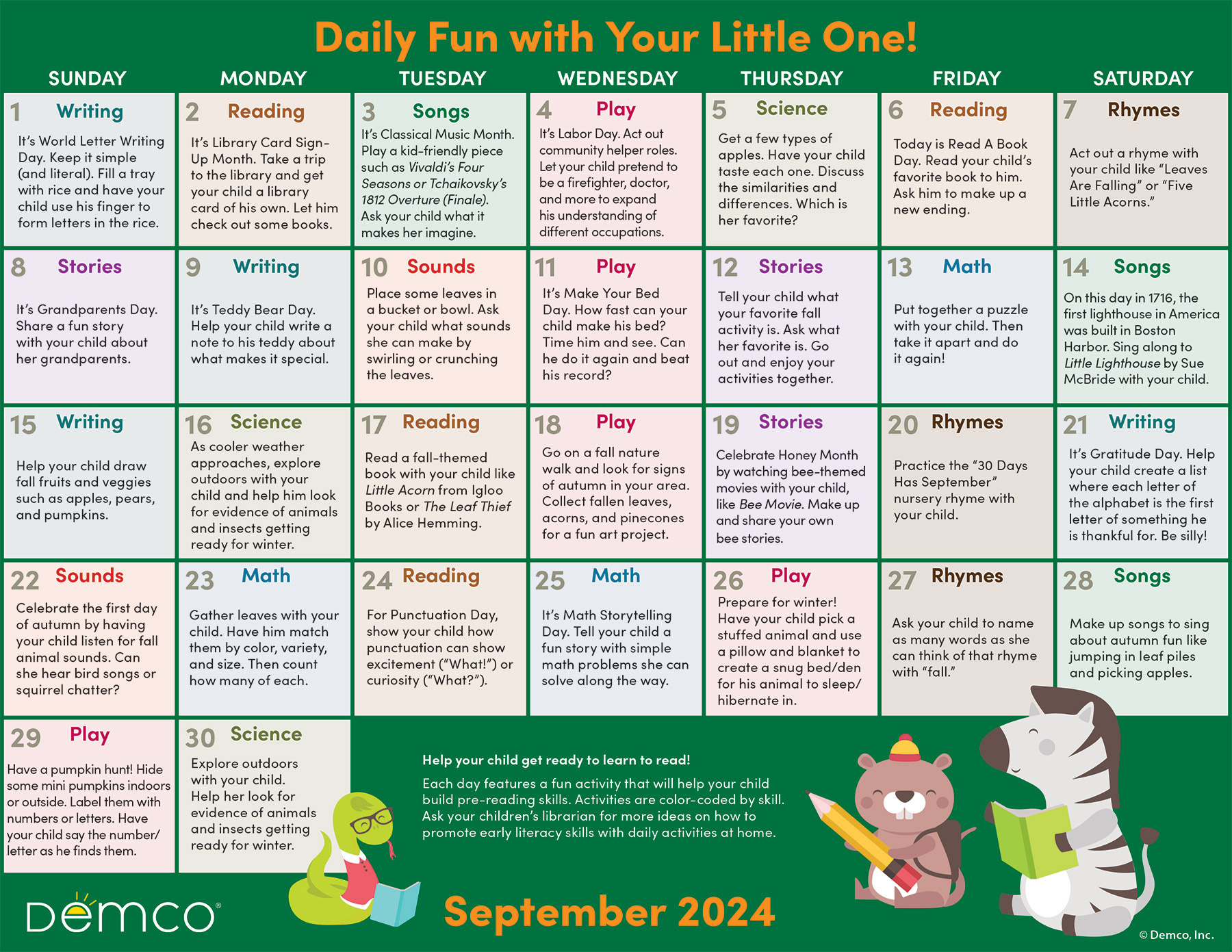 Early Literacy Activities — September 2024: Activities, Books, And regarding Activity Calendar For September 2024