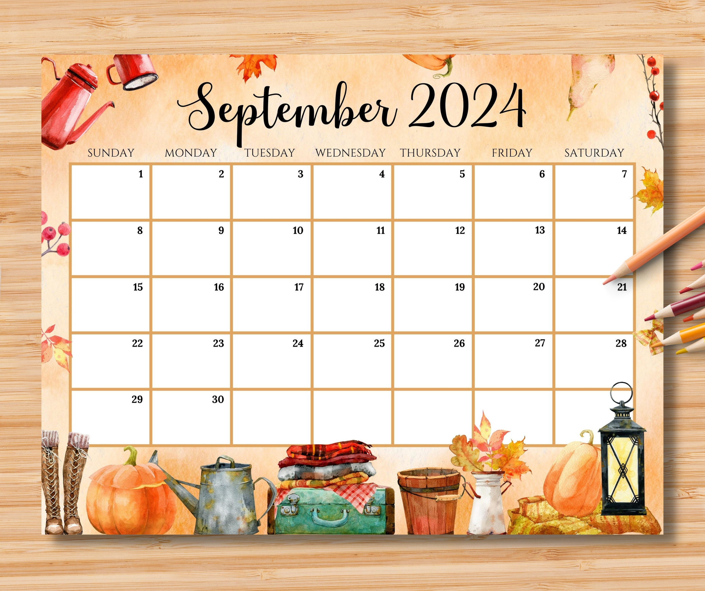 Editable September 2024 Calendar, Beautiful &amp;amp; Cozy Fall Autumn inside September Fall 2024 Calendar