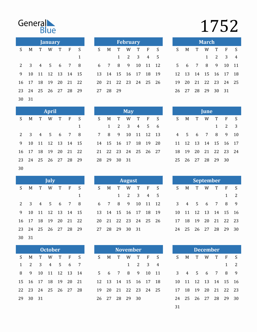 Free 1752 Calendars In Pdf, Word, Excel for 1752 Calendar September Month