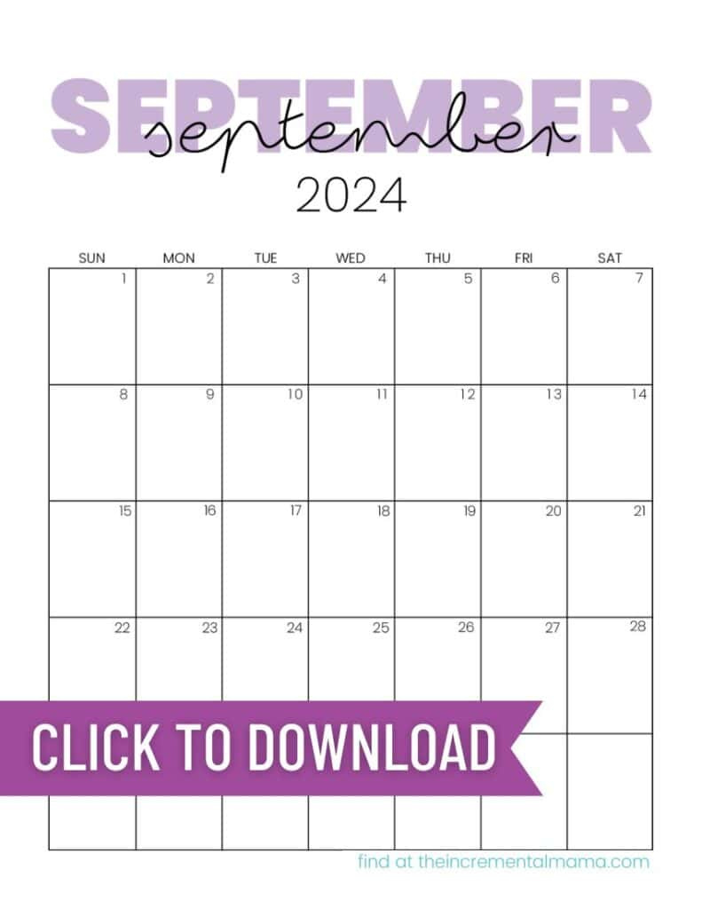 Free 2024 Monthly Calendar Printable Templates - The Incremental Mama within September Free Printable Calendar 2024 Mlk Day