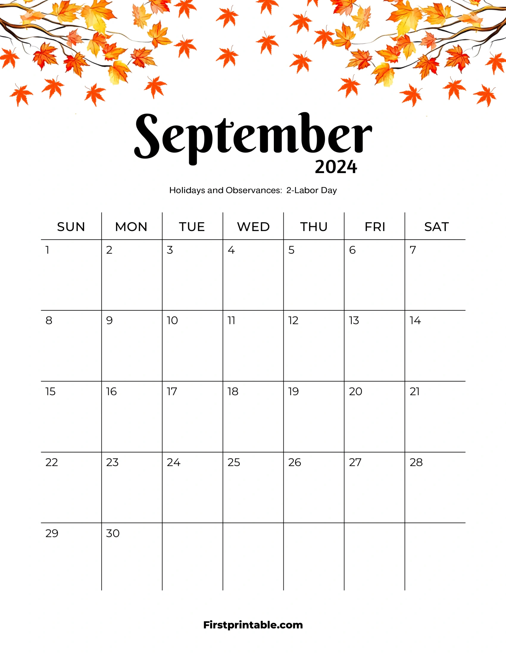 Free Printable &amp;amp; Fillable September Calendar 2024 throughout September 2024 Calendar Vertical