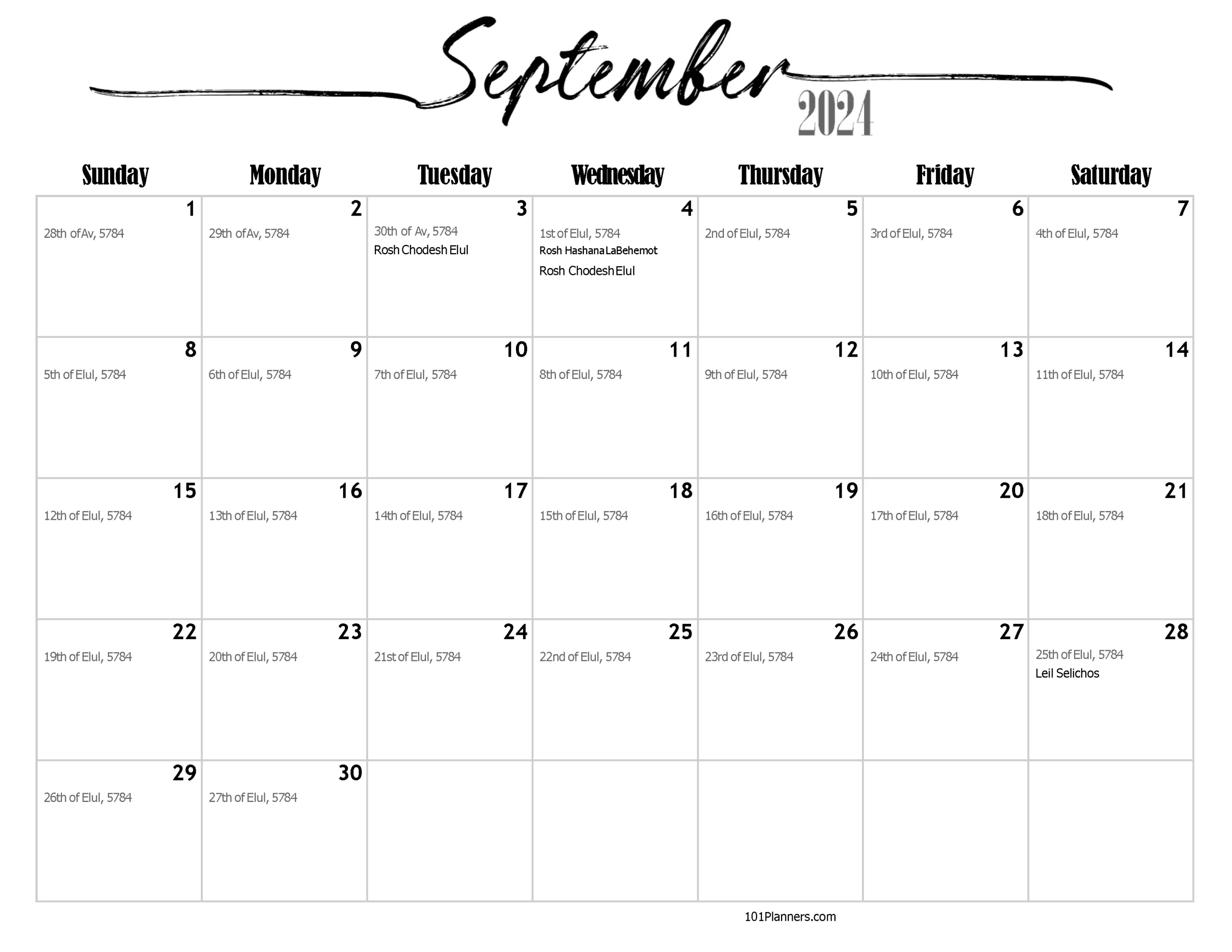 Free Printable Jewish Calendar 2023, 2024, And 2025 in Hebrew Calendar September 2024