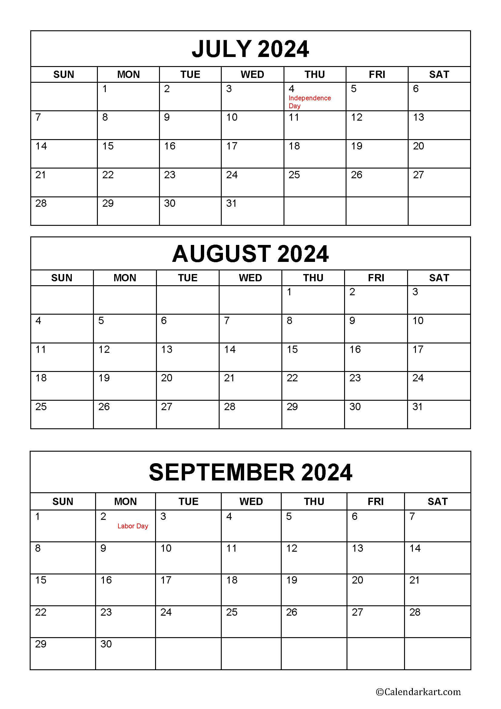 July To September 2024 Calendar (Q3) - Calendarkart for July To September Calendar 2024