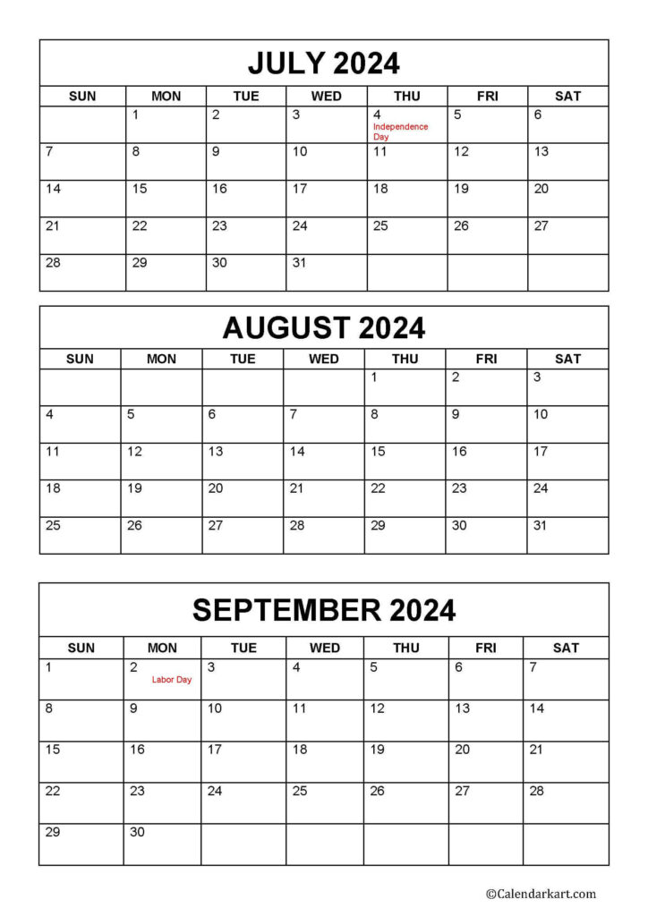 June July August September 2024 Calendar Printable Calendar