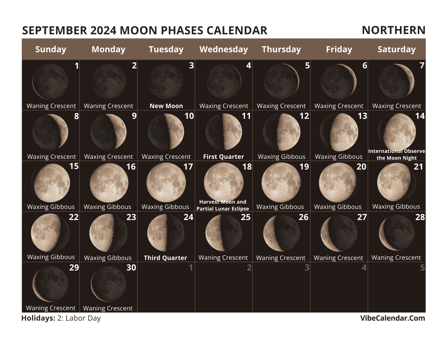 Moon Phases Calendar 2024: Printable Monthly Templates in Moon Calendar 2024 September