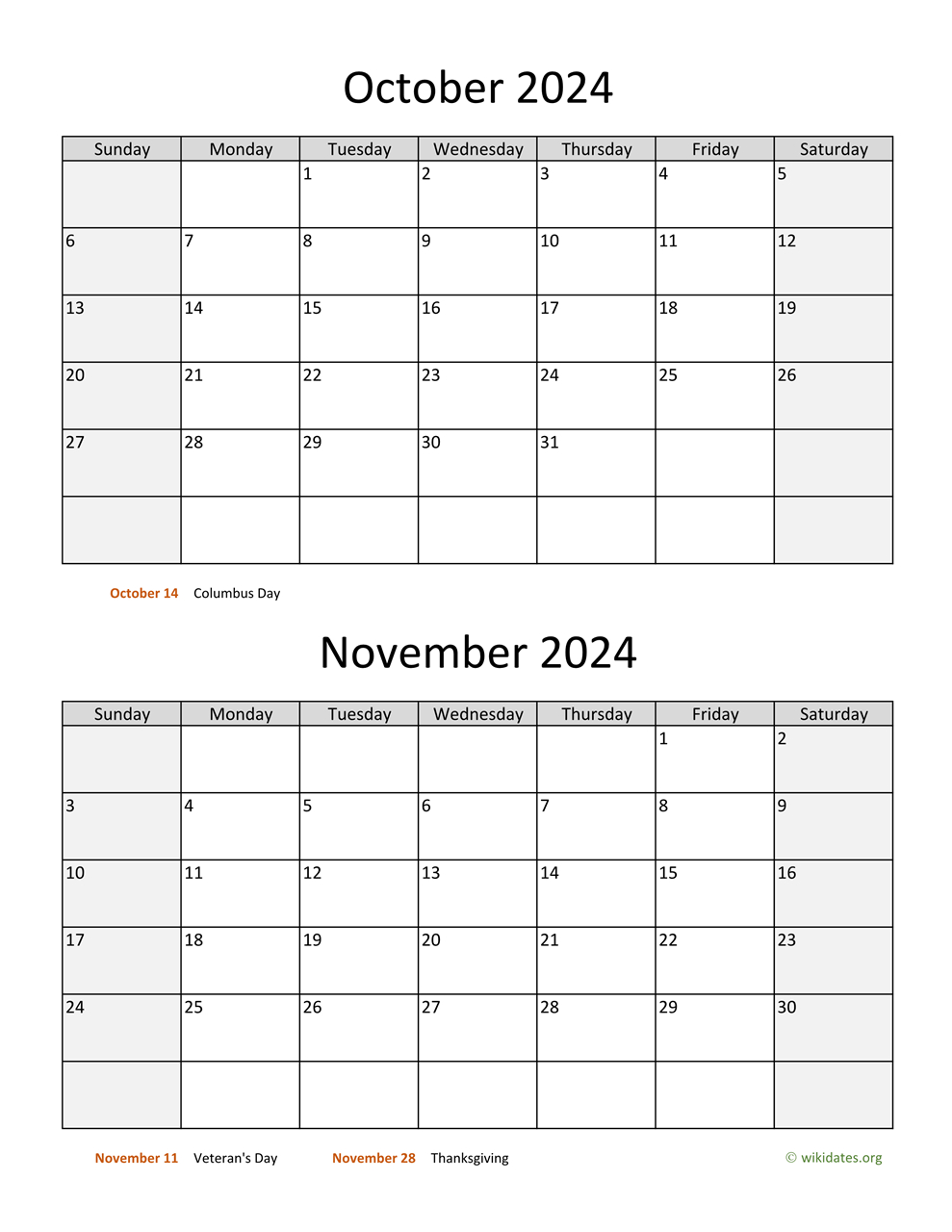 October And November 2024 Calendar | Wikidates with regard to September October November 2024 Calendar