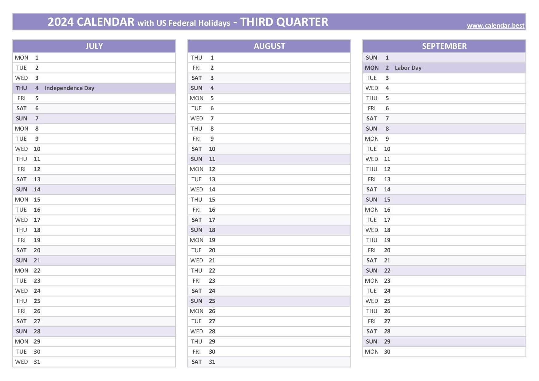 Printable 3Rd Quarter 2024 Calendar within 3 Month Vertical Calendar July-September 2024