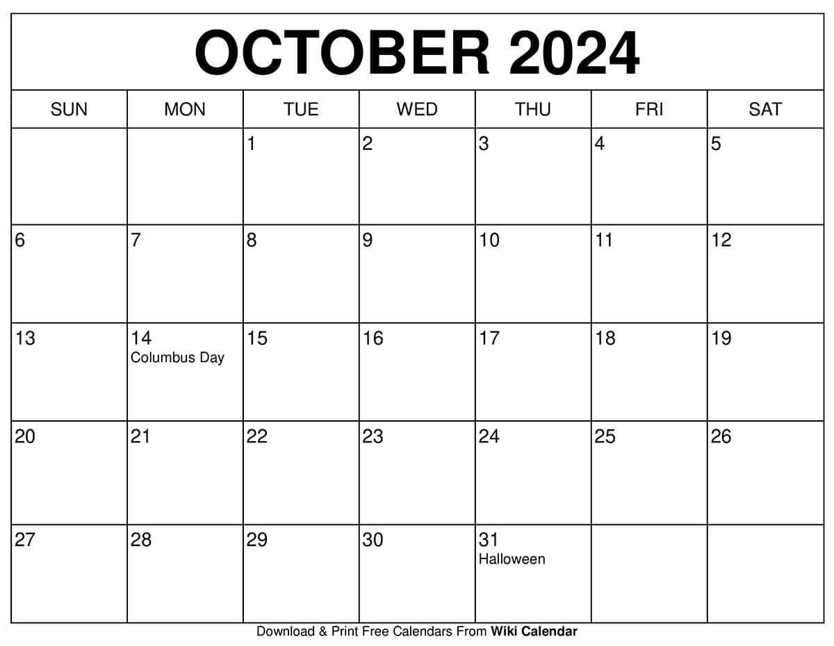 Printable October 2024 Calendar Templates With Holidays regarding September 2024 Printable Calendar Wiki