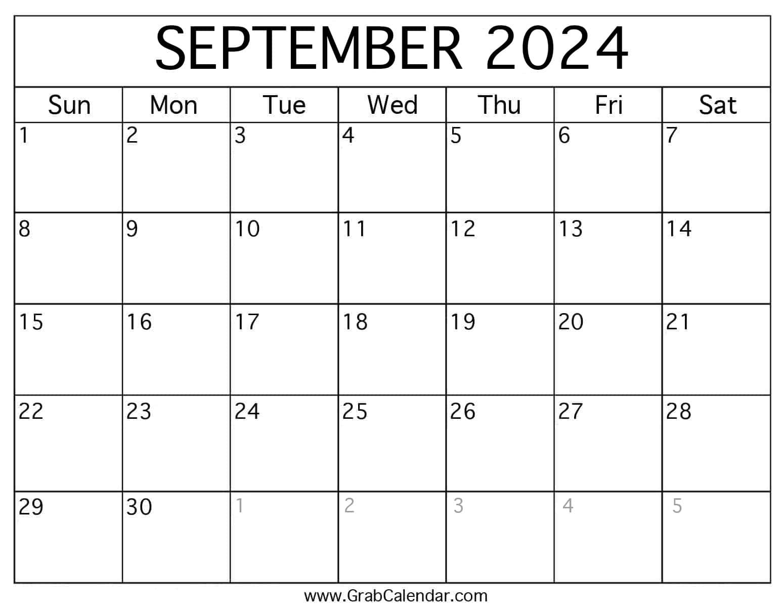 Printable September 2024 Calendar for Calendar Printable September 2024