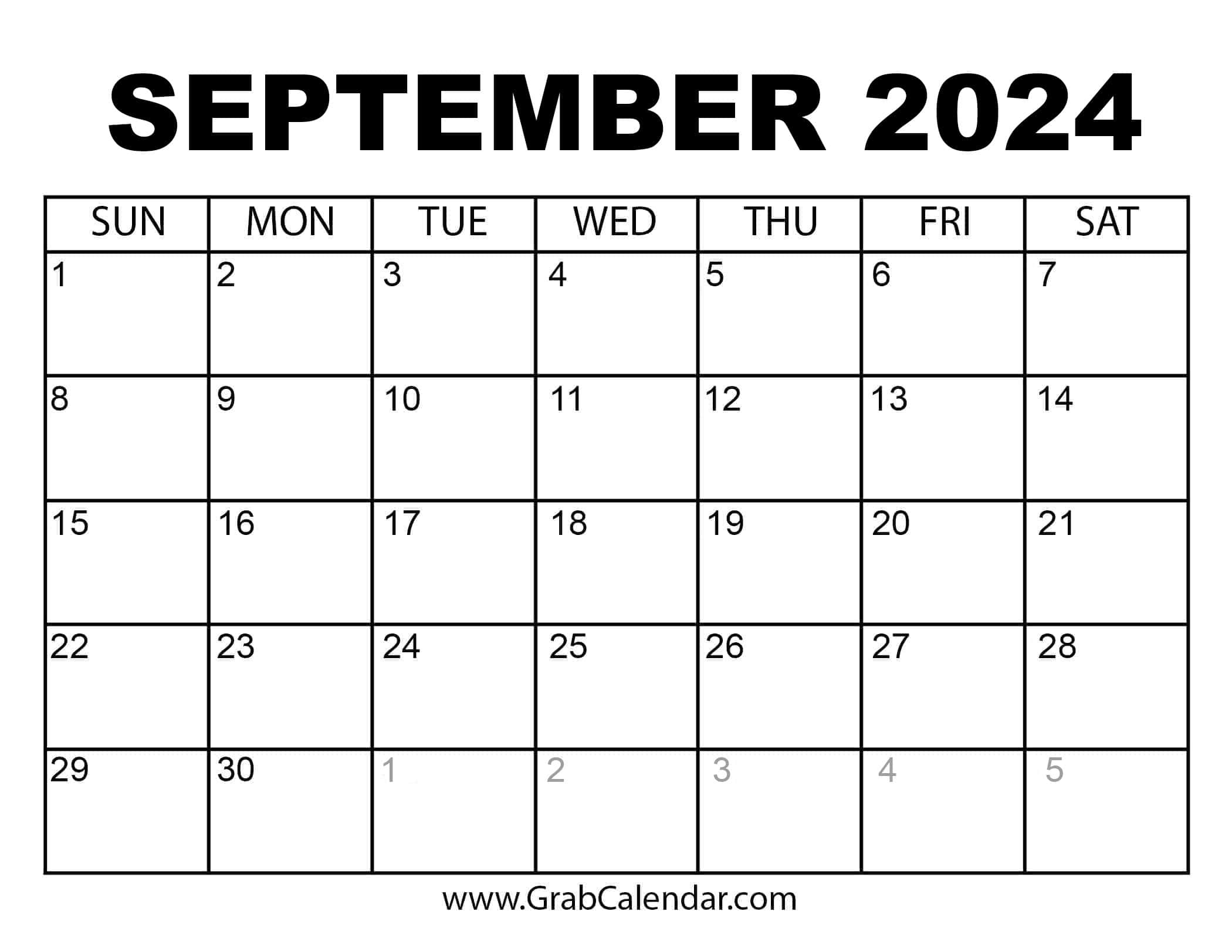 Printable September 2024 Calendar in Calendar Of 2024 September