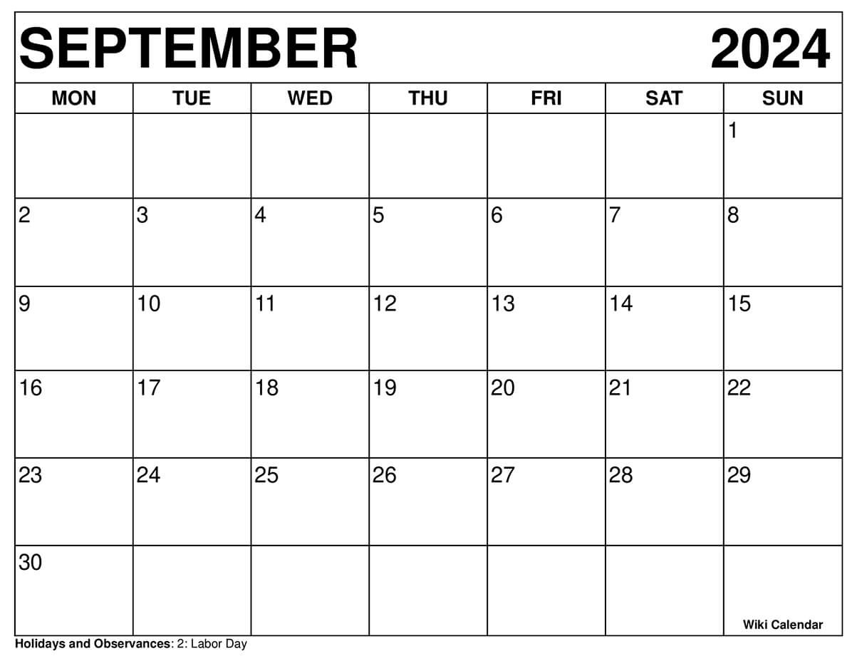 Printable September 2024 Calendar Templates With Holidays with Calendar For September 24