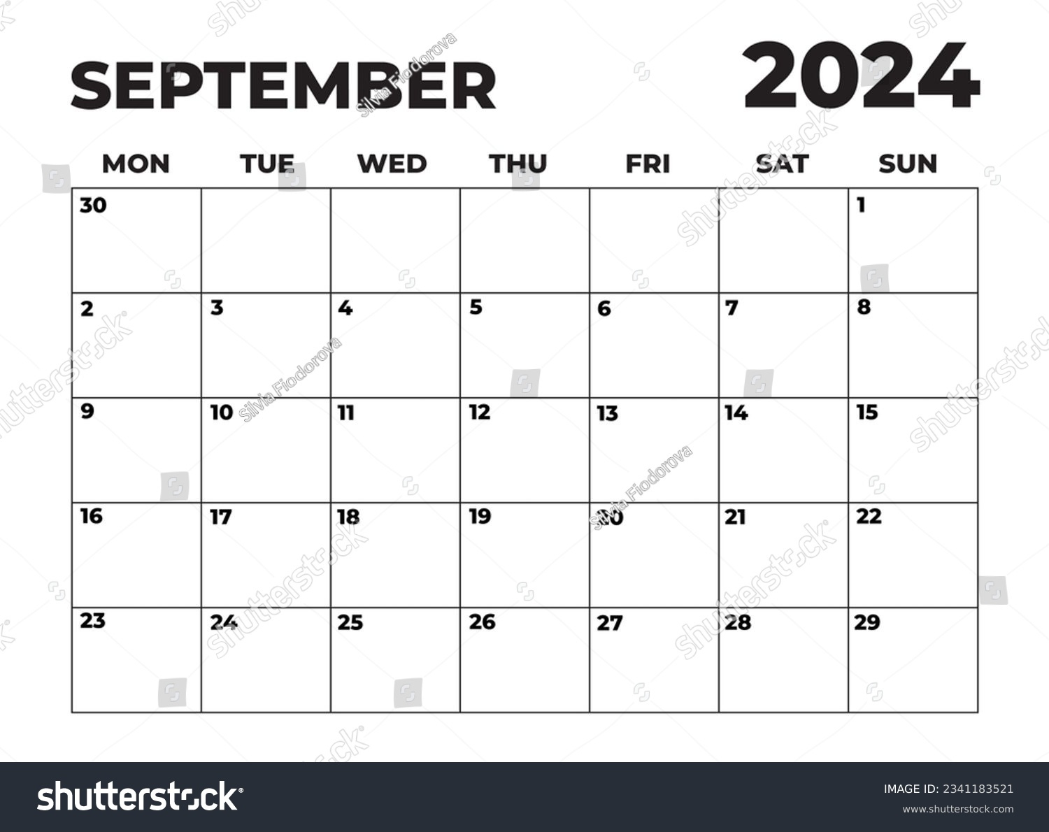 September 2024 Black White Monday Start Stock Illustration throughout September 2024 Calendar Monday Start