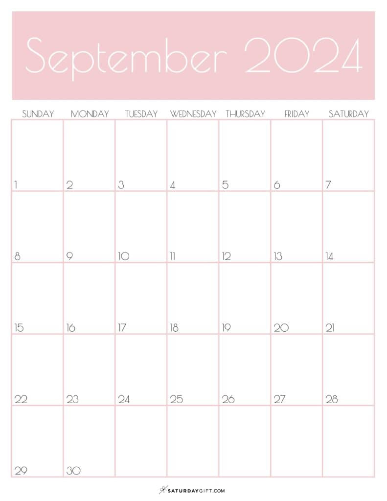 September 2024 Calendar - 20 Cute &amp;amp; Free Printables | Saturdaygift inside September 2024 Calendar Pink