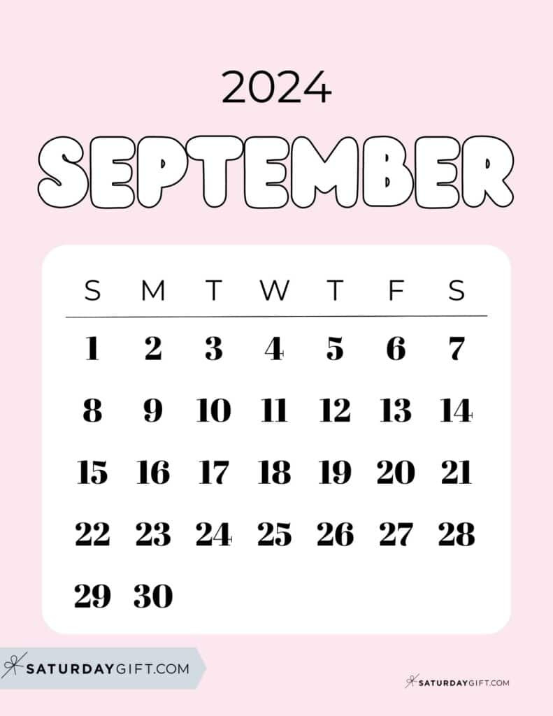 September 2024 Calendar - 20 Cute &amp;amp; Free Printables | Saturdaygift intended for Cute Printable September 2024 Calendar