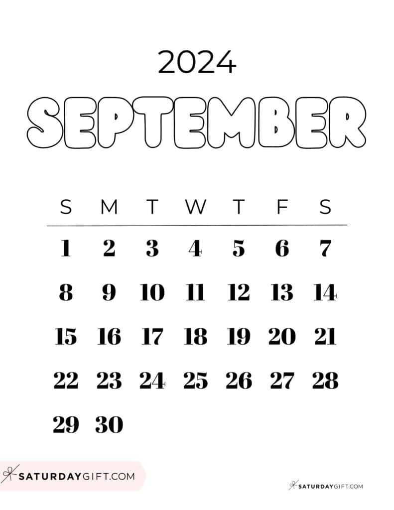 September 2024 Calendar - 20 Cute &amp;amp; Free Printables | Saturdaygift pertaining to Free Cute Printable Calendar September 2024