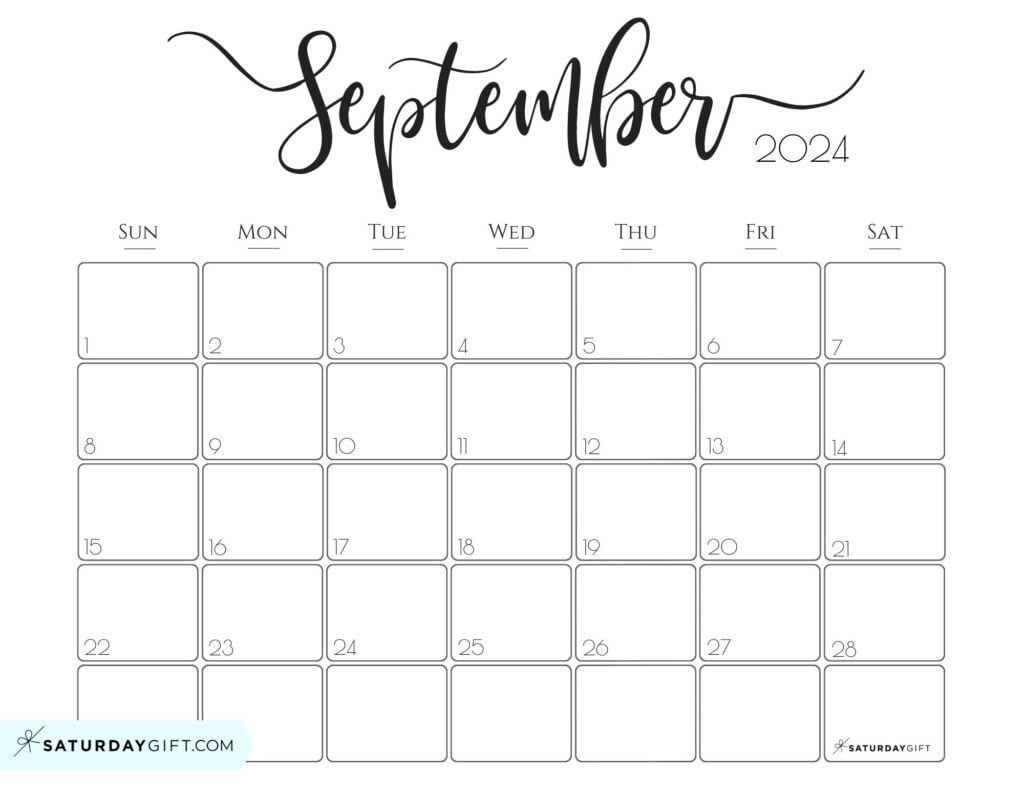 September 2024 Calendar - 20 Cute &amp;amp; Free Printables | Saturdaygift with regard to September 2024 Aesthetic Calendar