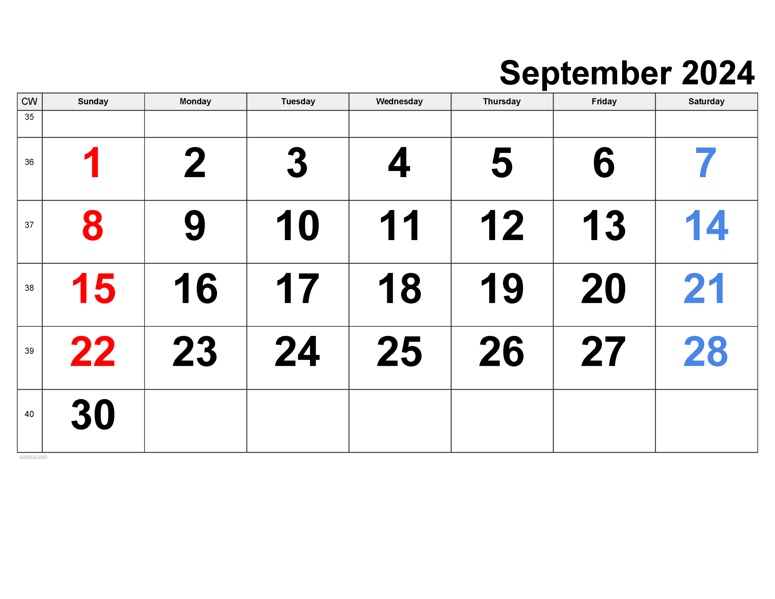 September 2024 Calendar | Free Printable Pdf, Xls And Png for September 2024 Weekly Calendar