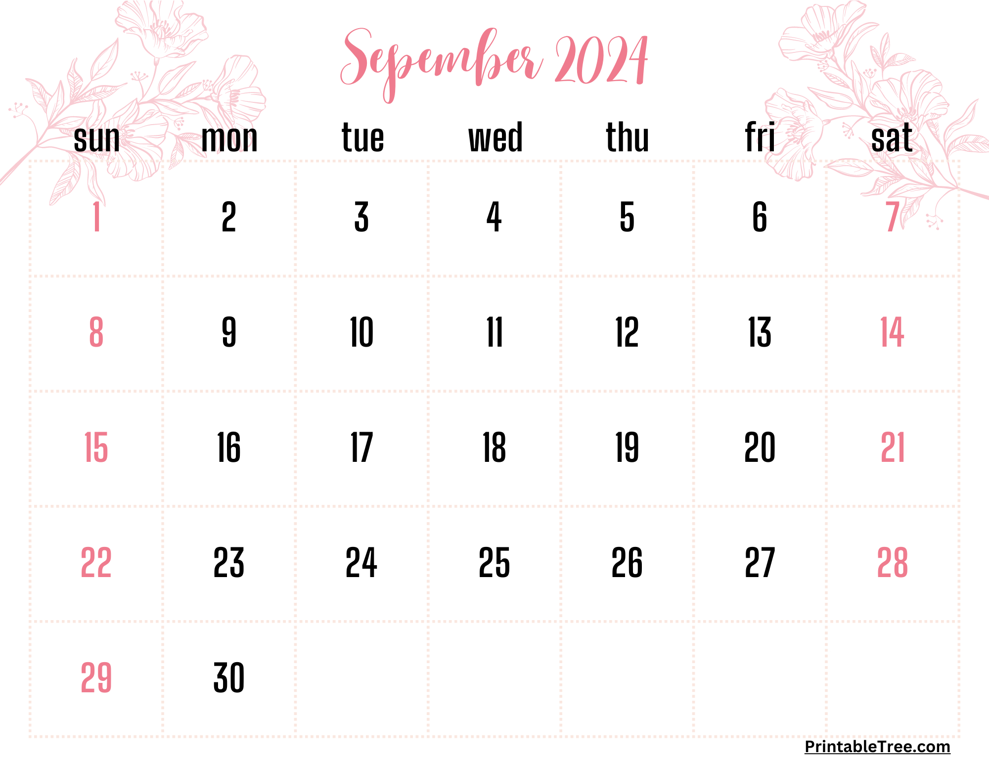 September 2024 Calendar Printable Pdf With Holidays regarding Pink September 2024 Calendar