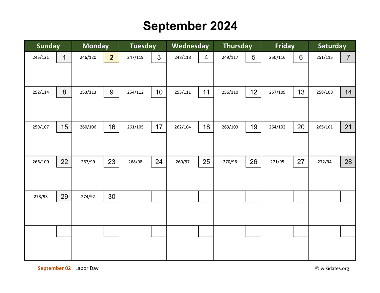 September 2024 Calendar With Day Numbers | Wikidates pertaining to National Day Calendar For September 2024