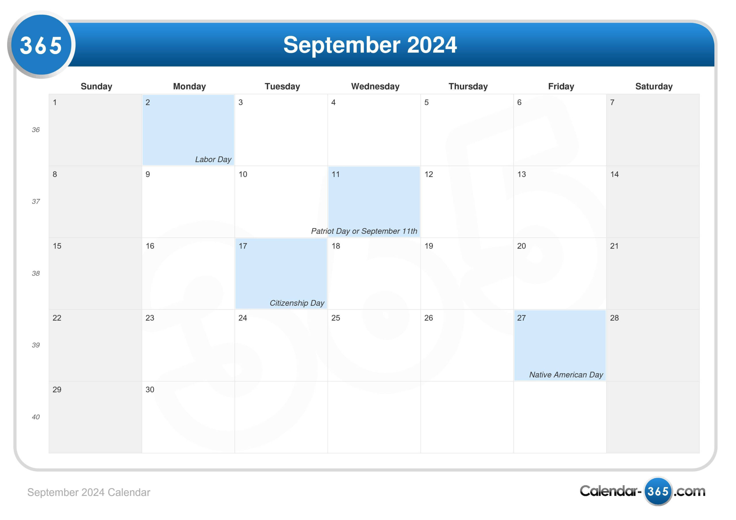 September 2024 Calendar with Vegas Calendar September 2024